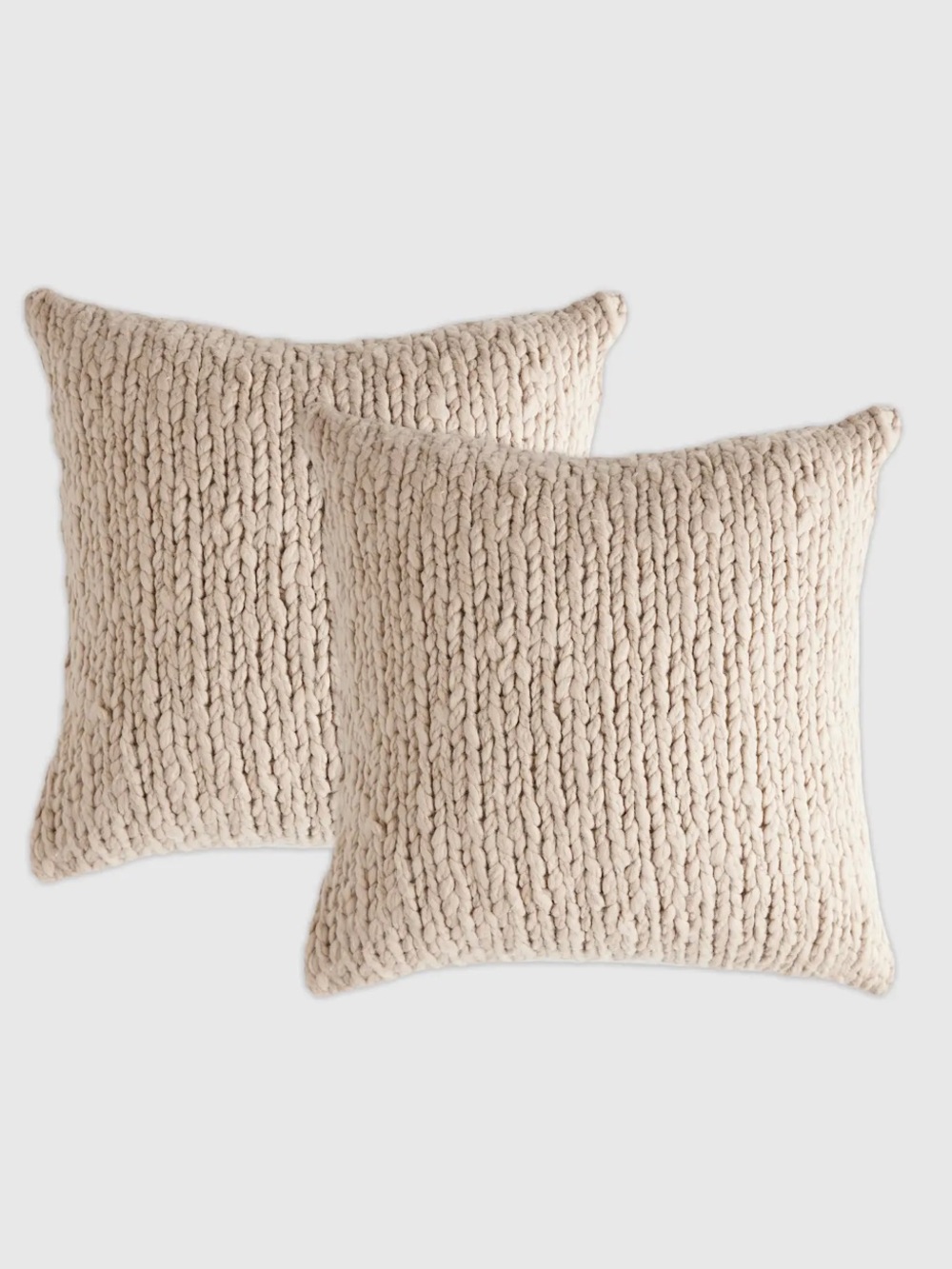 NWT Quince Set of 2 Chunky Hand Knit Wool Pillow Covers,  20 X 20 (Neutral)